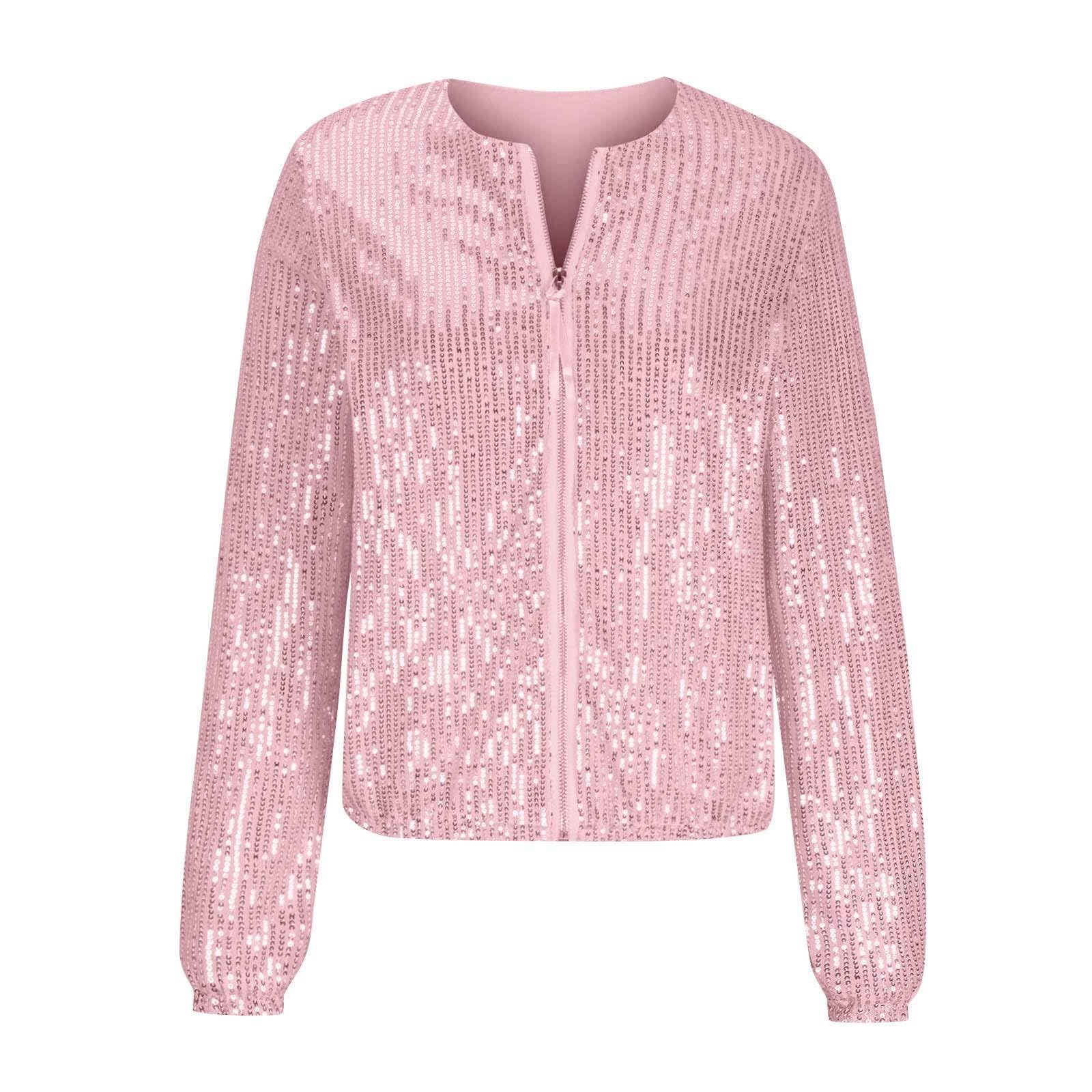 Veste Paillettes Femme Ete Legere Vestes Sequins Bomber à Paillettes Fermeture éclair Blouson Paillette Sparkly Blouson Brillante Scintillante Paillette Cardigan Haut Tops Bolero Chic et Elegant