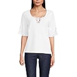 Women's Elbow Sleeve Slub Lace Trim T-Shirt