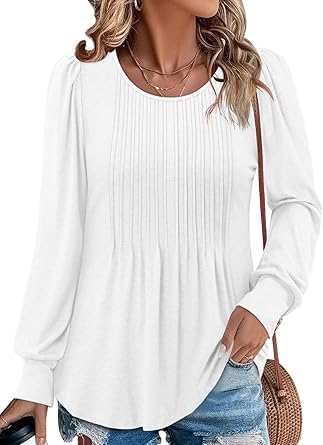 BETTE BOUTIK Long Sleeve Shirts for Women Fall Tops Dressy Blouses Crewneck Tunic Tops for Leggings S-3XL
