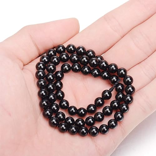 Miniatura 3 de Cuentas redondas de turmalina negra natural, 15.5 pulgadas, un grado (0.236 in)