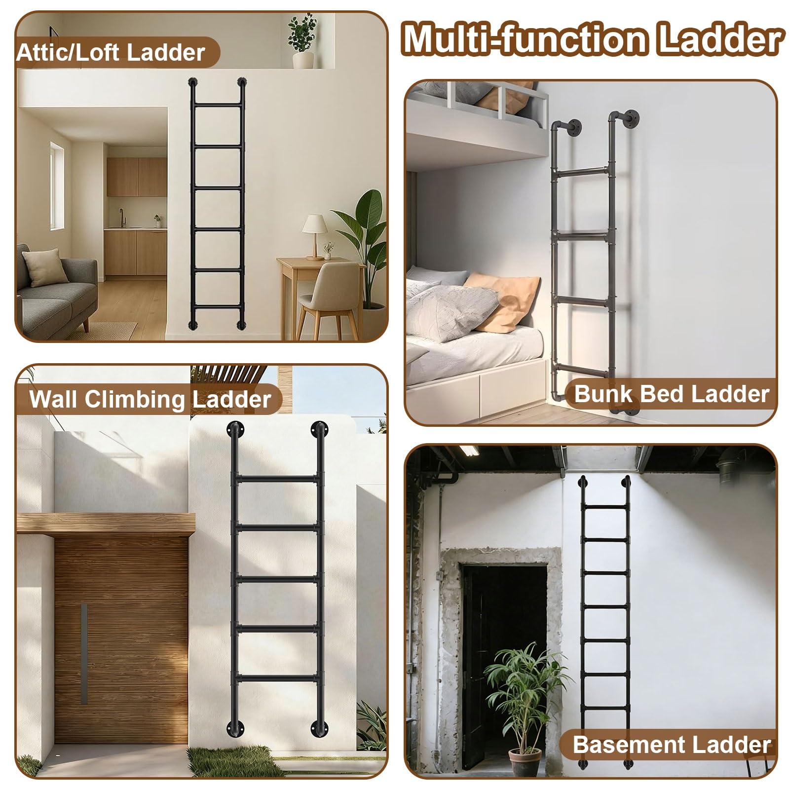 Escalera recta de 6 a 8 pies para apartamentos, sótanos, lofts, dormitorios, bibliotecas, ventanas