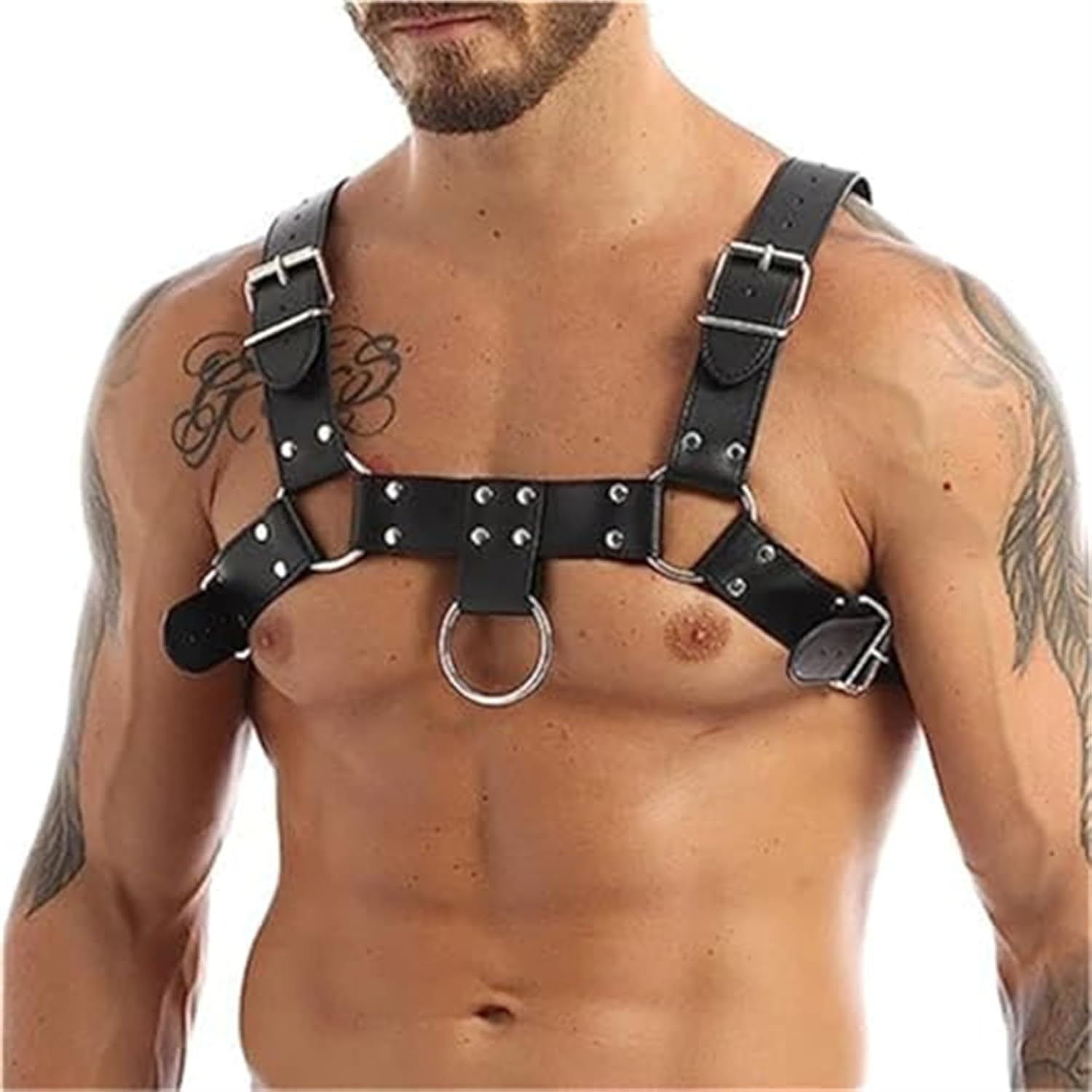 BDSM adult men’s PU imitation leather chest strap, sexy punk style waist belt, adjustable buckle style clothing accessories, nightclub clothing, SM carnival party clothing accessories