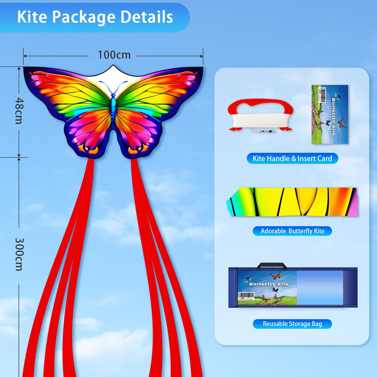 Butterfly Kites for Kids & Adults, Easy to Fly Design with Long Tail for Stability, for Kids Ages 4-8 & Beginners, Beach & Park Use | Family Outdoor Fun