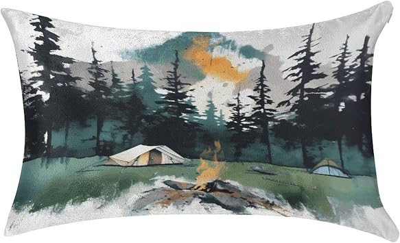 Wilderness Nature Camping Pillow Case Velvet Throw Pillow Cover Decorative Throw Pillowcase Soft Cushion Cover Pillowcases for Couch Sofa Bed Lumbar Pillows Cases 20x12 Inch