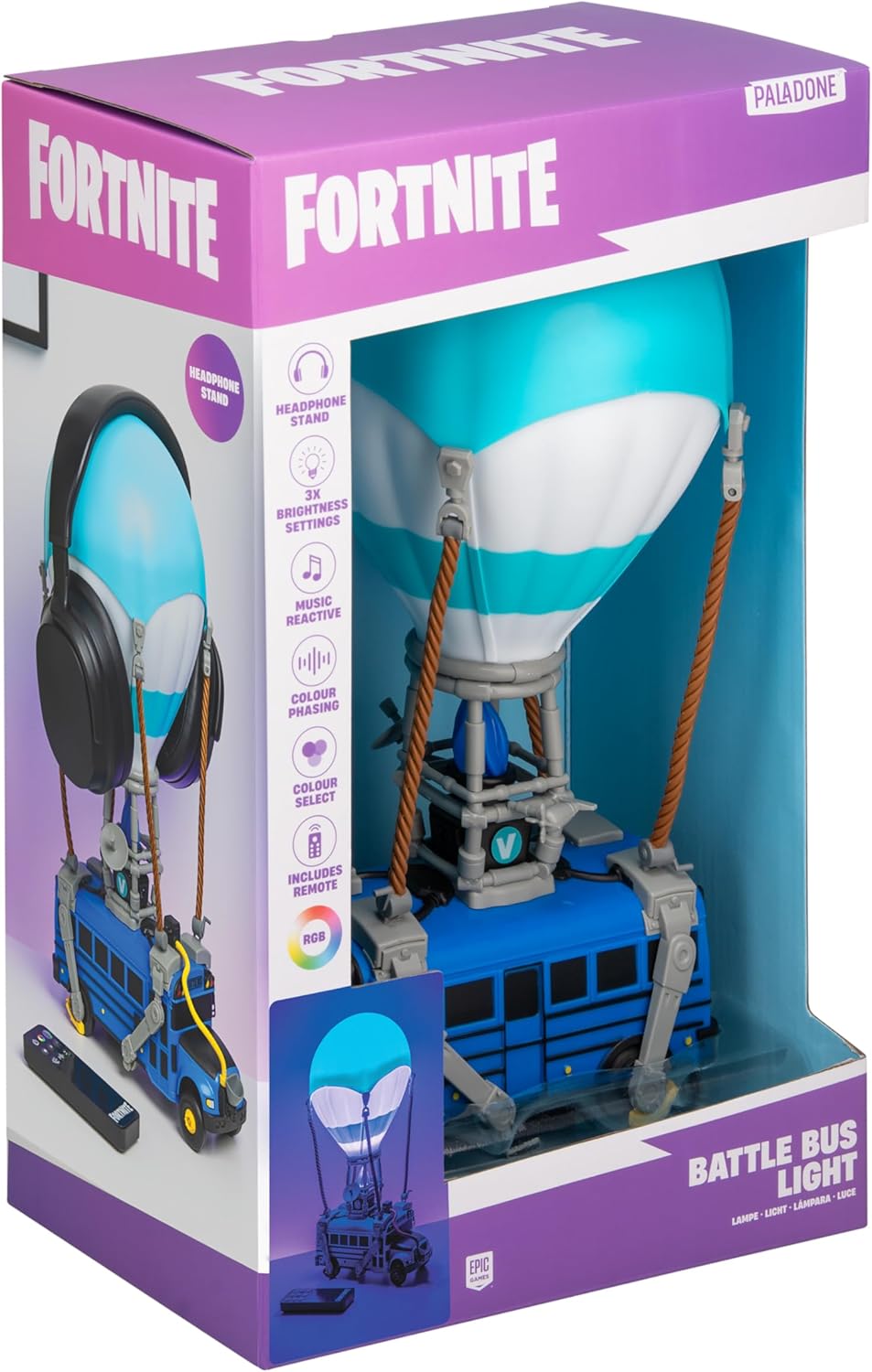 Paladone Fortnite Battle Bus Light, Officially Licensed Color Changing LED Gaming Lamp with Headphone Stand for Gamer Rooms, Bedrooms, Homes, Gift Idea