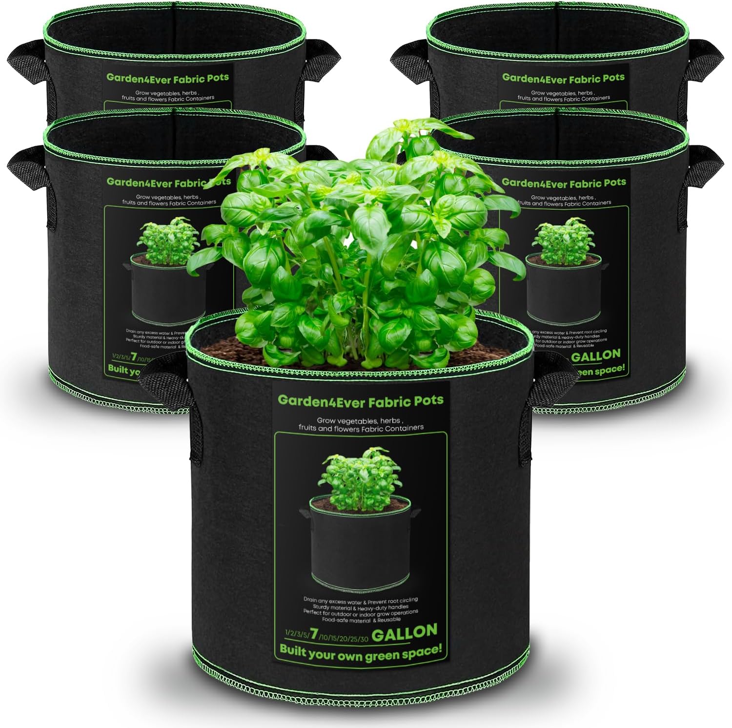 5-Pack 7 Gallon Grow Bags Heavy Duty Container Thickened Nonwoven Fabric Plant Pots with Handles