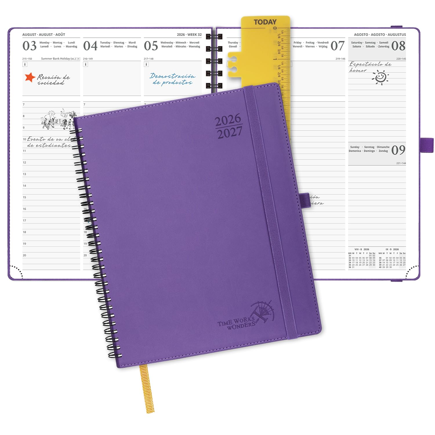 POPRUN Agenda 2026 2027 Semana Vista, Espiral, Grande 26,5 x 21,5 cm