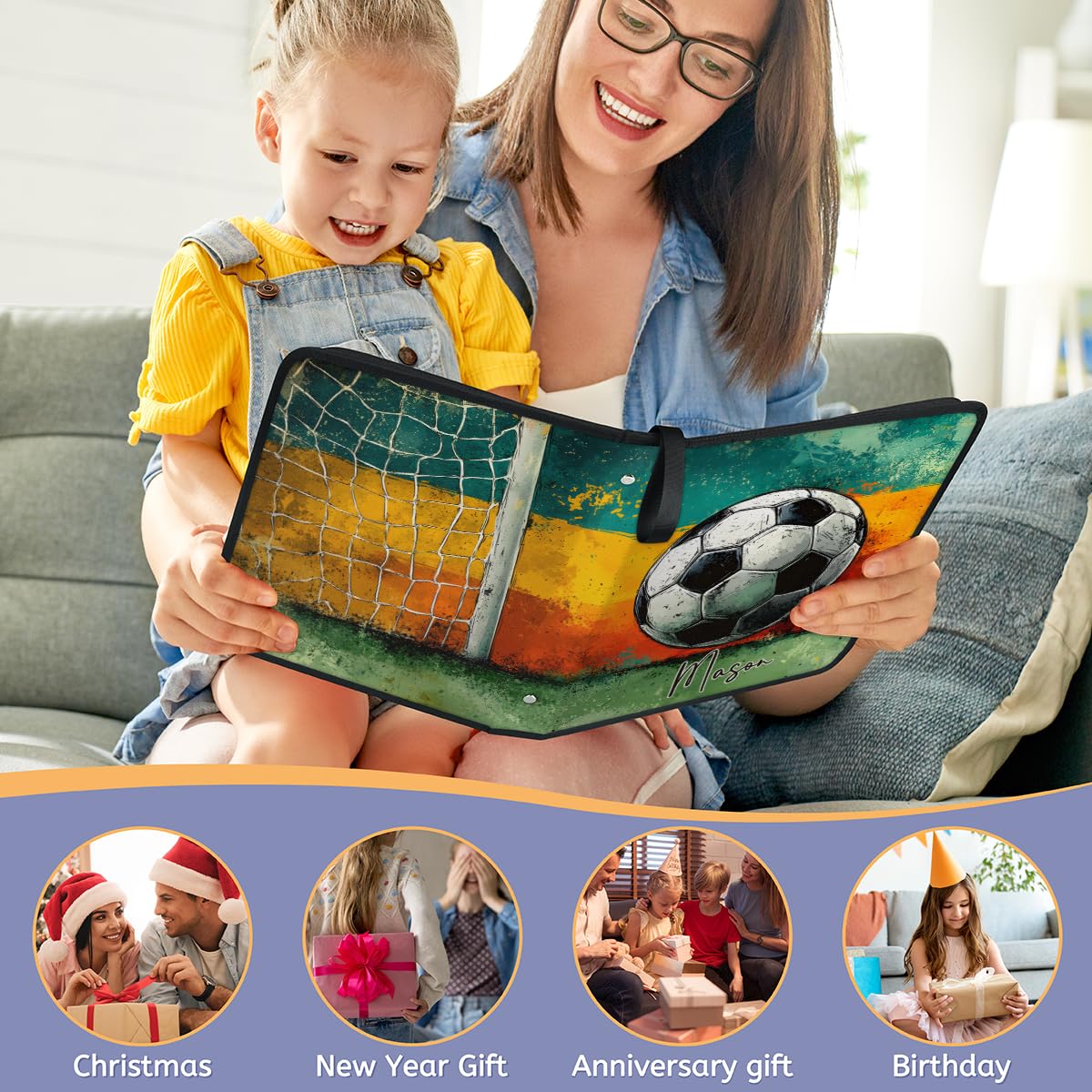 Top-Loaders-for-Cards Sammelkarten-Alben, benutzerdefinierter Tresorbuch, 9 Taschen, Sport-Karten-Binder als Geschenk für Damen, Herren, Kinder, Mädchen, Jungen, schwarzer Fußball