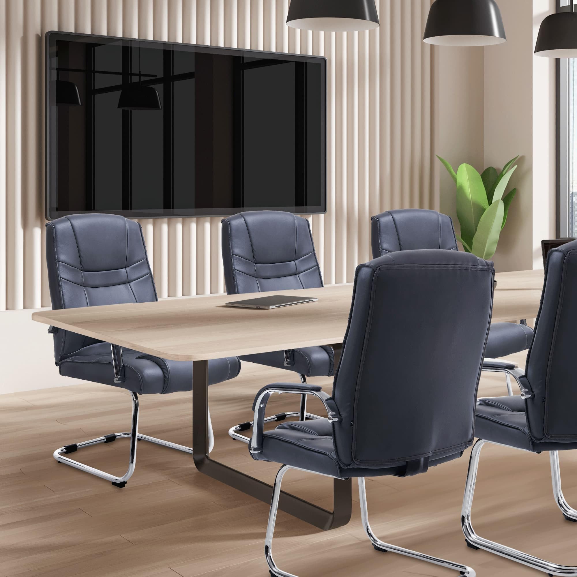 CLP Set De 2 Sillas De Conferencia XXL Attila En Polipiel I Sillas Cantilever Acolchadas con Base Metálica Oscilante, Color:Gris