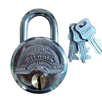 pitunia Round 68mm Lock | Metal Body | Double Locking | 9 Steel Lever | 3 Silver Keys | Home Improvement |Silver Finsih | Made in India |