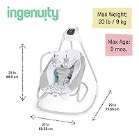 Vista 13 de Ingenuity 2-in-1 SimpleComfort Lightweight Compact 6-Speed Multi-Direction Baby Swing & Rocker, Vibrations & Nature Sounds, 0-9 Months 6-20 lbs