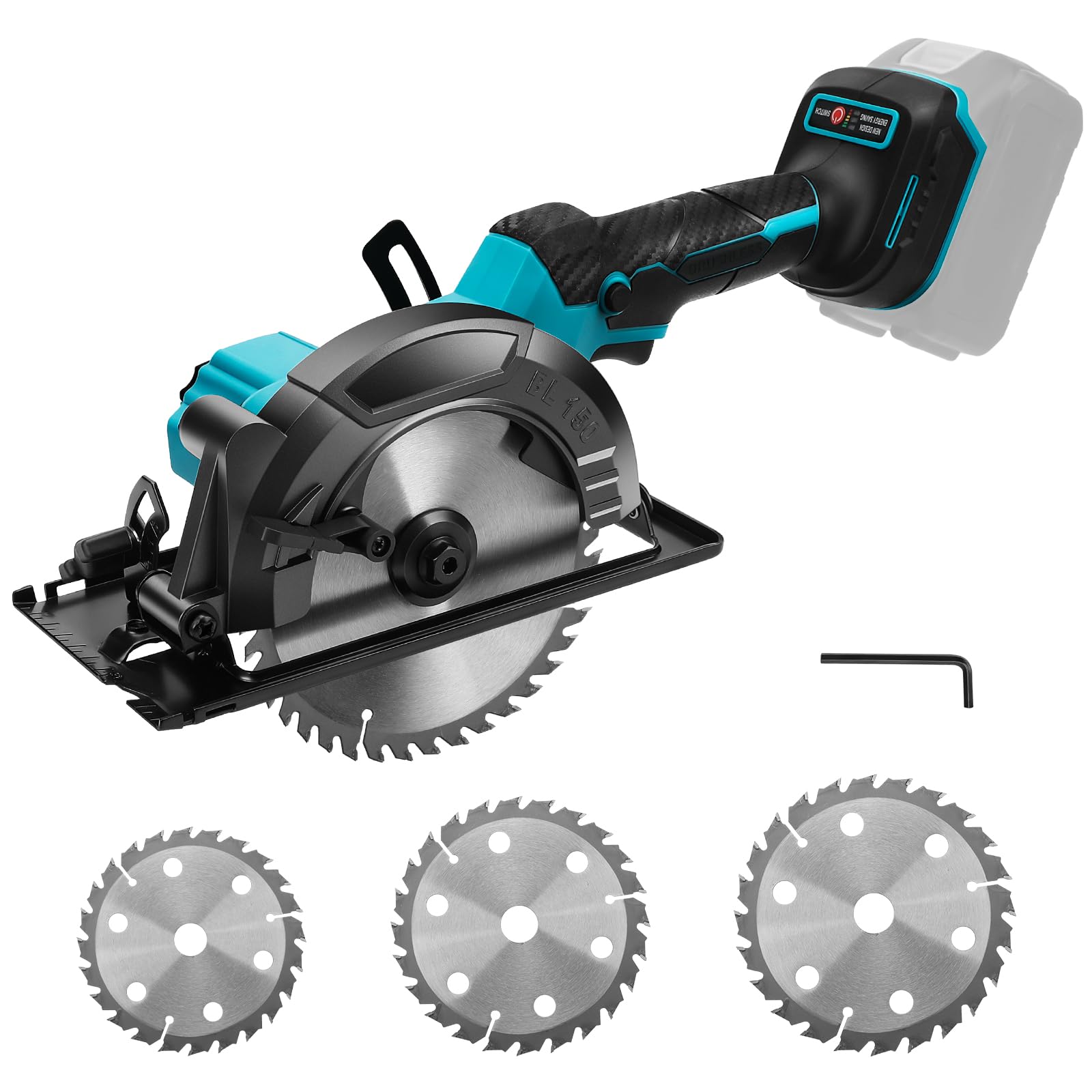 Sierra circular con batería para Makita 18 V batería, 1200W Sierra Circular de Mano 5800 RPM, sierra circular de mano con 3 hojas, minisierra circular sin escobillas para Corte de Madera/Plástico