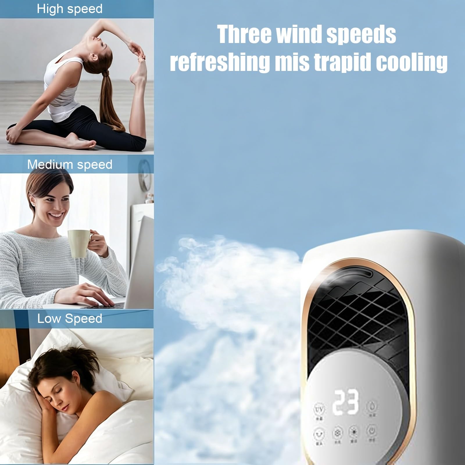 Airconditioning Portable Unit, 3 Velocidades, Control Táctil, Doble Función de Aire Caliente y Frío para el Hogar, Dormitorio