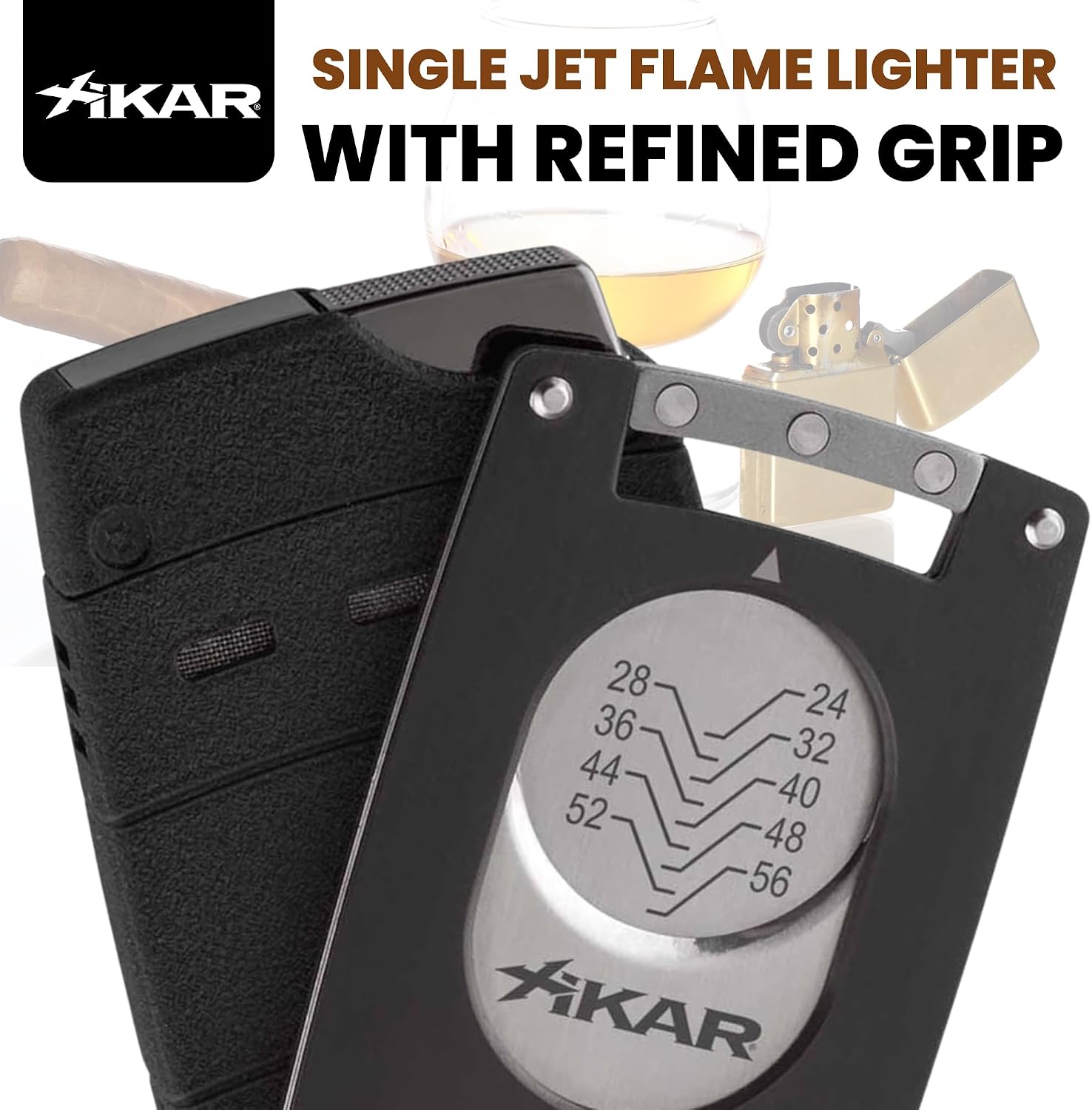 XIKAR Ultra Mag Single Jet Flame Cigar Lighter with Magnetic Ultra Slim Cigar Cutter, Windproof Butane Fuel Lighter, EZ-View Fuel Window, Adjustable Flame, Durable Metal Body & High Altitude-Tested