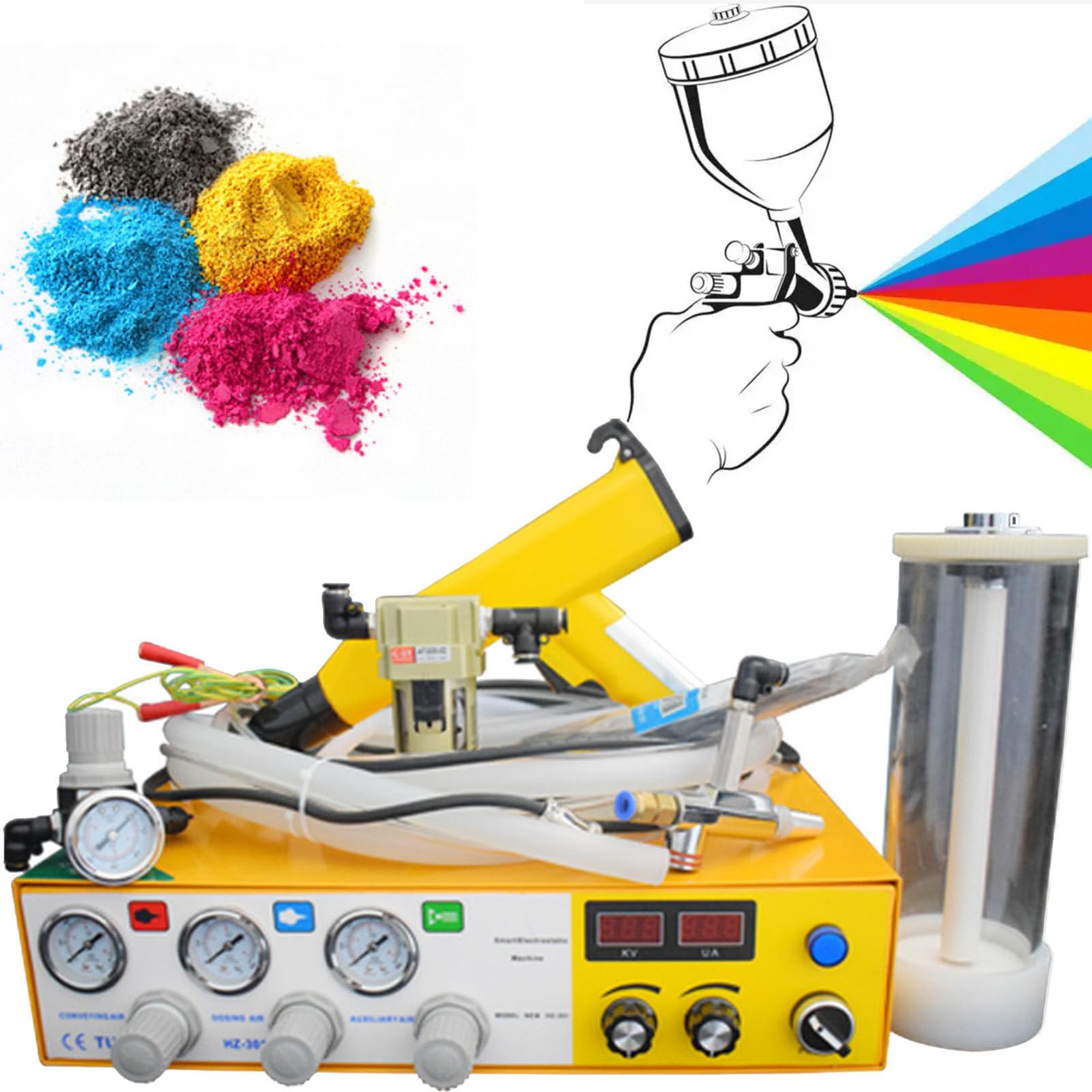 Juego de máquina de pulverización electrostática, recubrimiento en polvo | Pistola de pintura portátil para recubrimiento en polvo,con salida electrostática de 35 kW y pistola pulverizadora