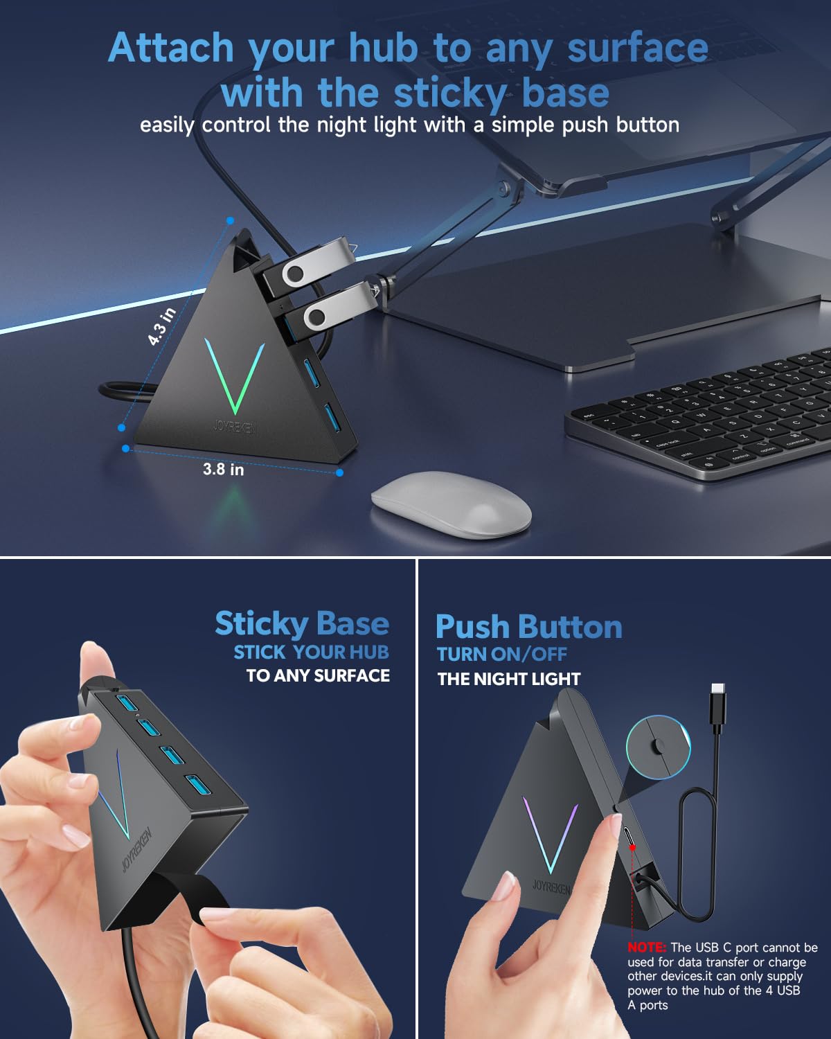 JoyReken USB 3.0 Hub,4 Port USB Hub Tower,2ft Cable USB Splitter for PC, Xbox One, PS4, PS5, iMac, Surface Pro, XPS, Laptop, Desktop, Flash Drive, Mobile HDD (Green)