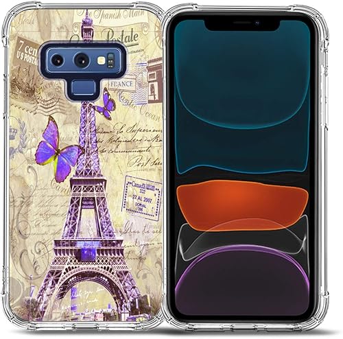 Funda para Galaxy Note 9, París Torre Eiffel Postal Protección contra Caídas Carcasa a prueba de golpes TPU Cuerpo Completo Funda Protectora
