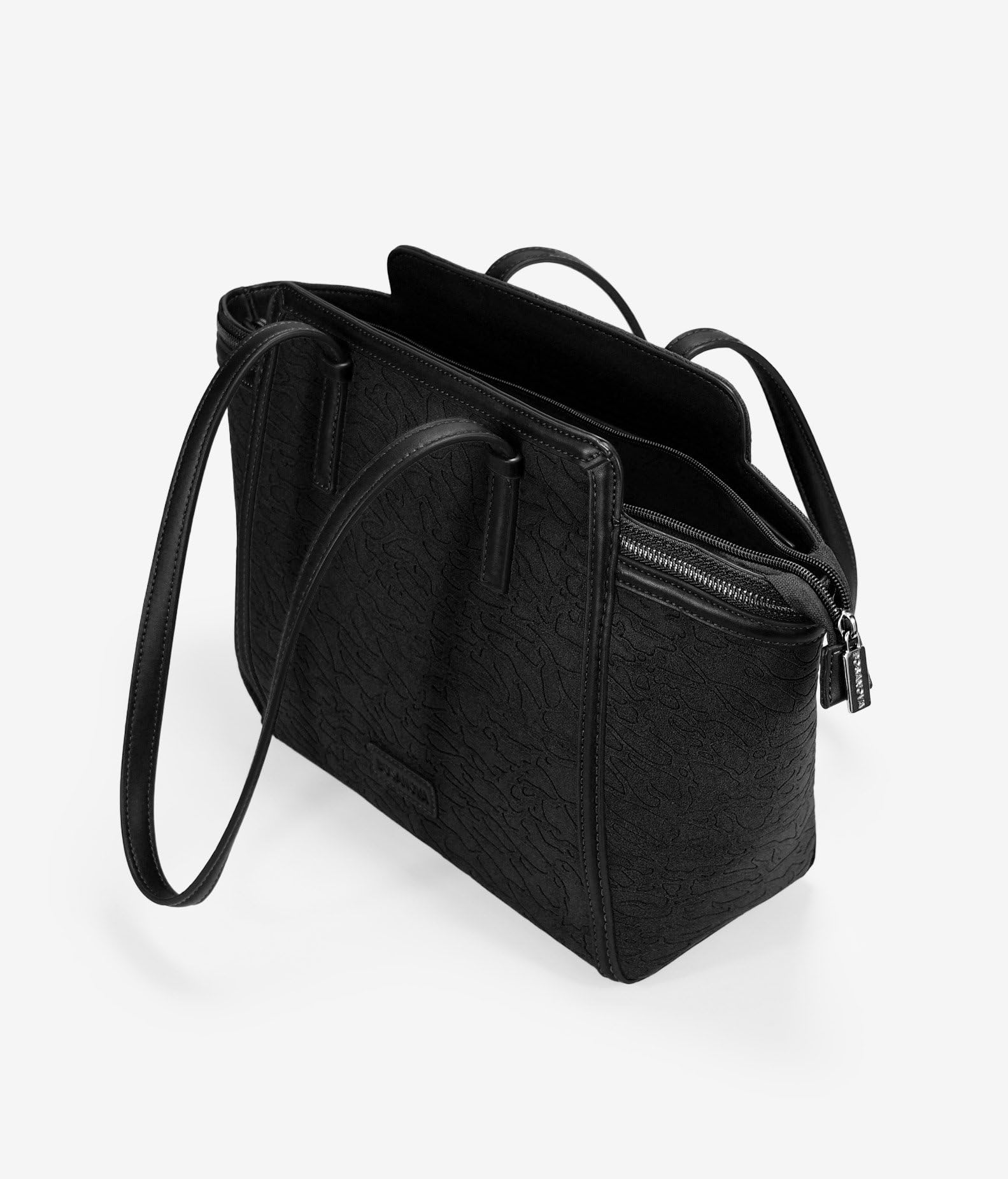 BOSANOVA Bolso de Hombro Estilo Shopper para Mujer con Estampado Abstracto y Cremalleras de Metal. Asas de Colgar y Cierre con Cremallera. Negro U