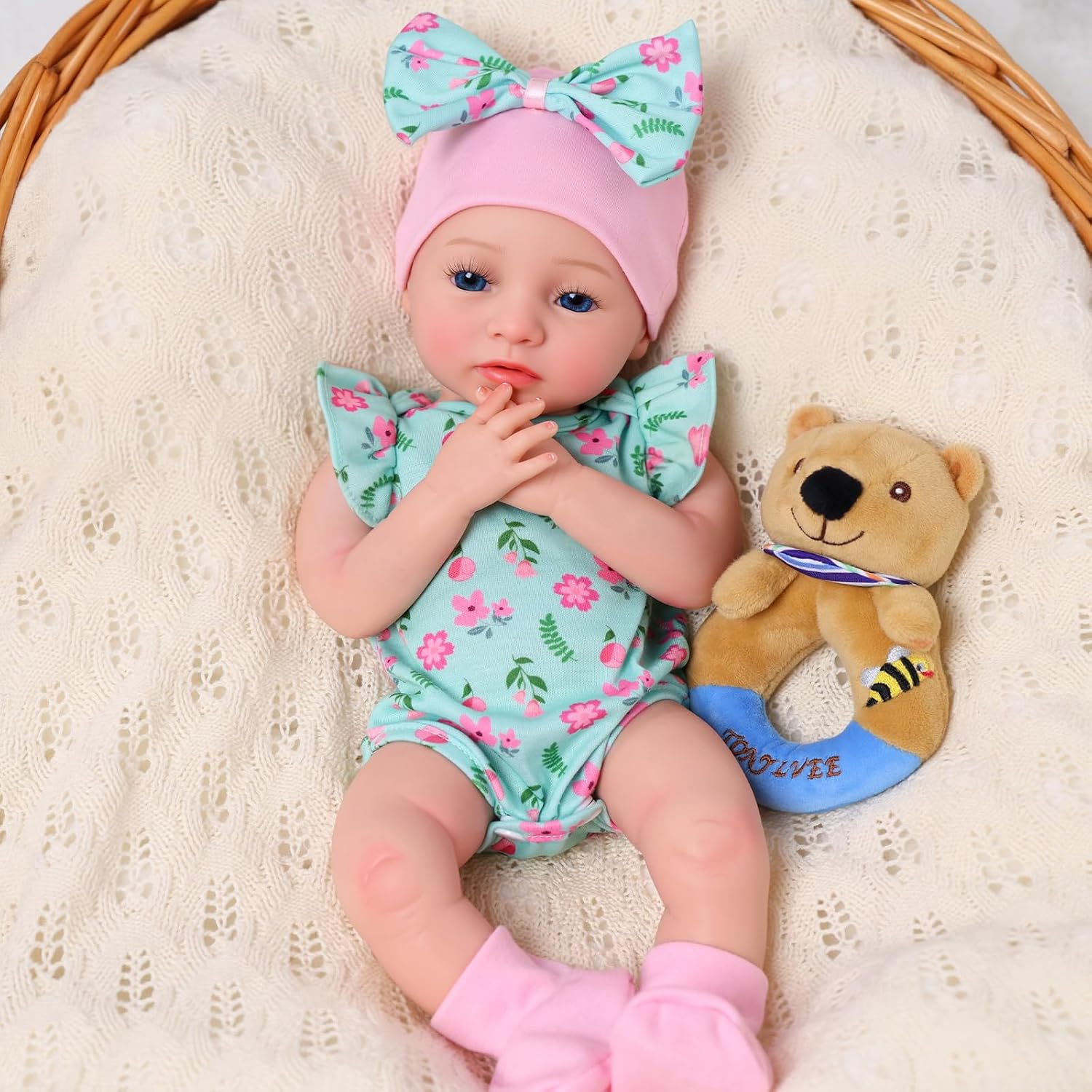 BABESIDE 16 Inch Full Body Silicone Reborn Baby Dolls, Anatomically Correct Realistic Awake Newborn Baby Doll, Lifelike Real Life Baby Doll with Feeding Kit & Gift Box for Kids Ages 3+