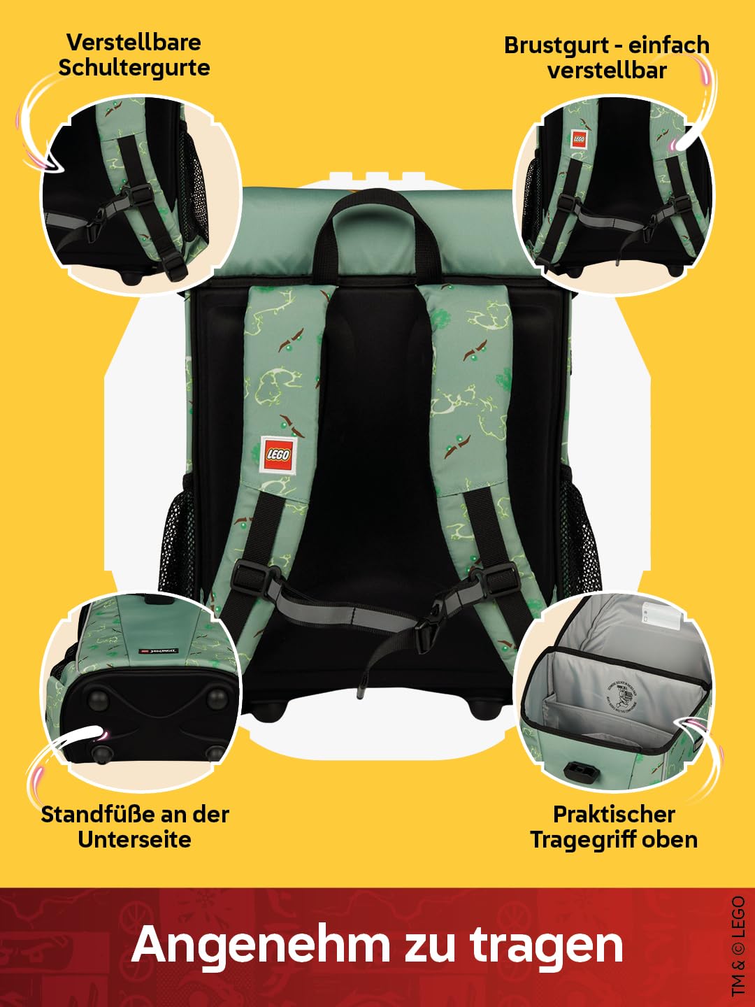 LEGO® NINJAGO® Schulranzen Jungen 1. Klasse Spinjitzu Master – 3-teiliges Easy Light Schulranzen Set mit Rucksack, Federmäppchen Junge & Turnbeutel – leicht & reflektierend