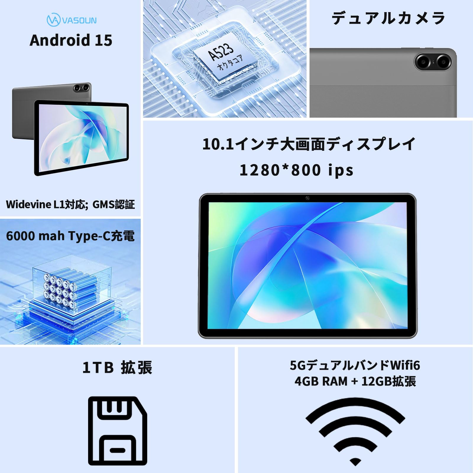 Amazon.co.jp: 【Android 15 タブレット 10インチ wi-fiモデル