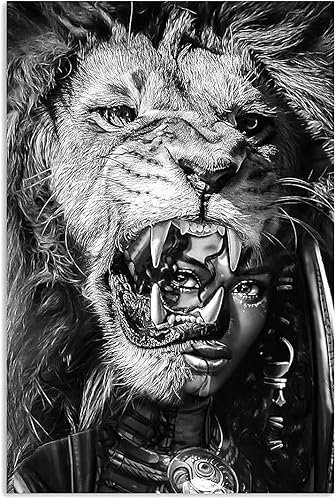 Rompecabezas para adultos, 1000 piezas de madera para adultos, niños puzzles, chica negra con león, arte de las mujeres afroamericanas, chica negra,