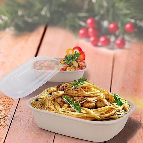 Miniatura 9 de Paquete de 50 cuencos de papel grandes de 43 onzas con tapas, cuencos desechables a granel a prueba de fugas y aptos para microondas para uso