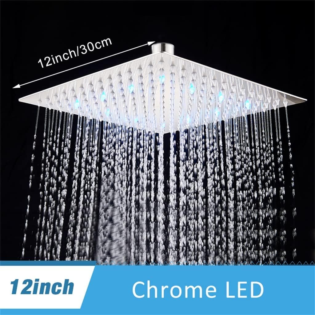 Pommeau de Douche à Main, pommeau de Douche à Effet Pluie à LED Mince sans Bras de Douche 3 Couleurs changeantes avec économie d'eau de température