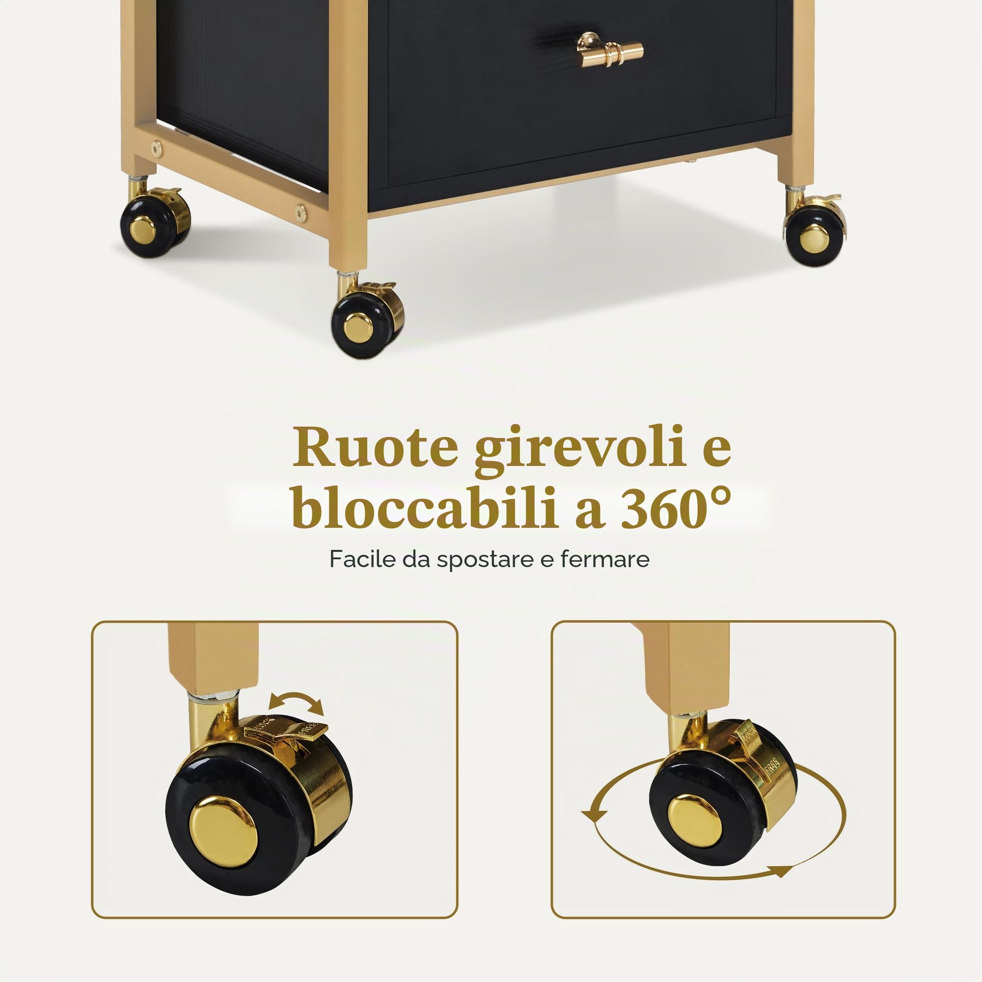 MCombo M Carrello da parrucchiere con ruote e 3 cassetti, carrello da portata, trolley con 2 ripiani e porta asciugacapelli, moderno per bagno, soggiorno, 30 x 40 x 95 cm, 0022