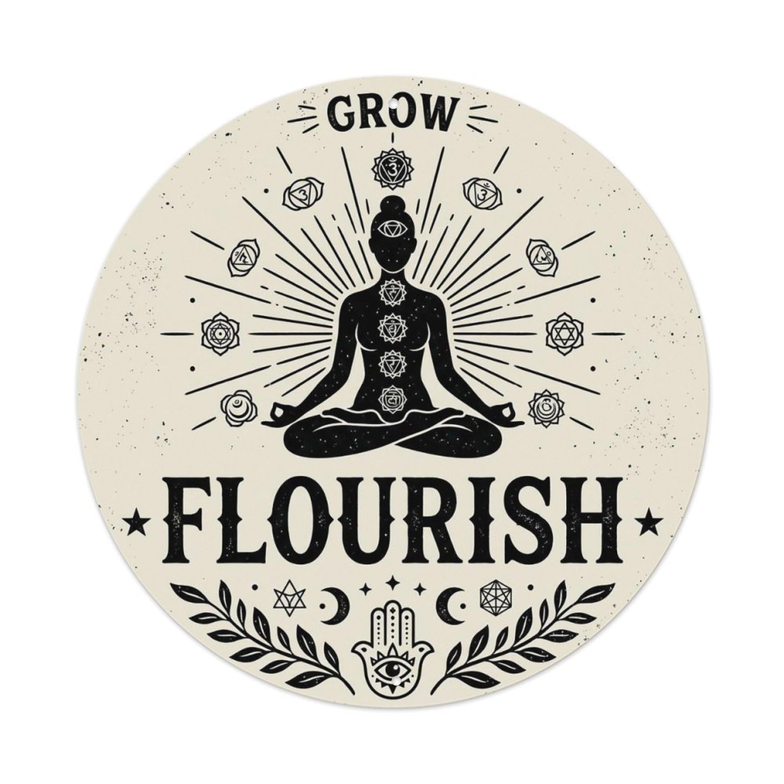 Zen Flower Meditation Den Flourish Vintage Metal Tin Sign Plaque Wall Decor for Cafe, Club Bar, Office, Garden Metal Poster 8x8Inch