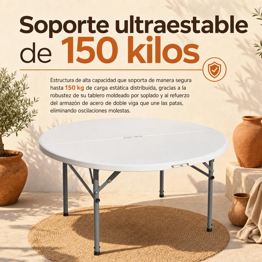 Mesa Redonda Plegable portátil para Eventos, reuniones Familiares y Catering en Interiores o Exteriores.