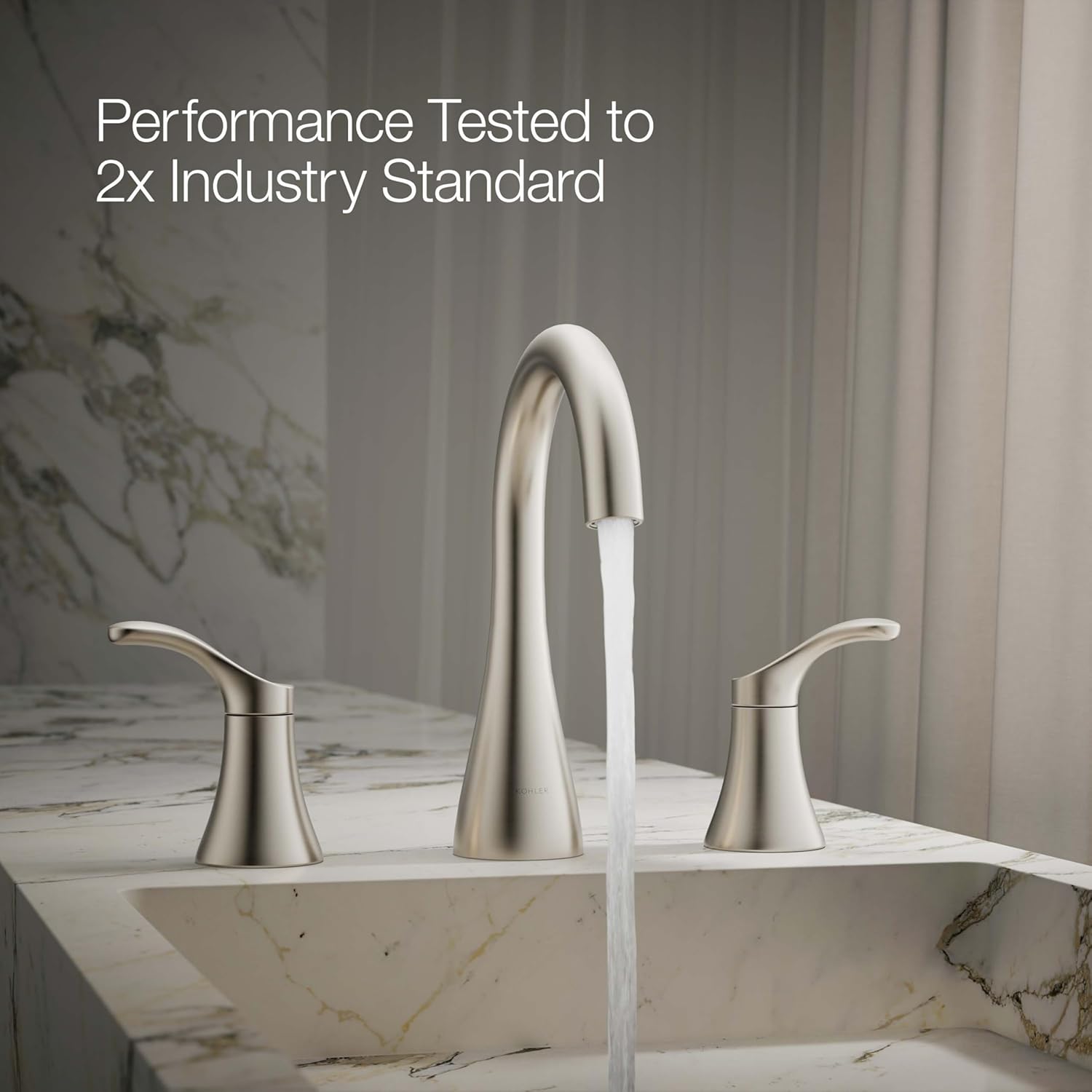 KOHLER K-27390-4N-BN Simplice® Widespread Bathroom Sink Faucet, Two Lever Handles and Clicker Drain, Bathroom Faucets, 0.5 GPM, Vibrant Brushed Nickel