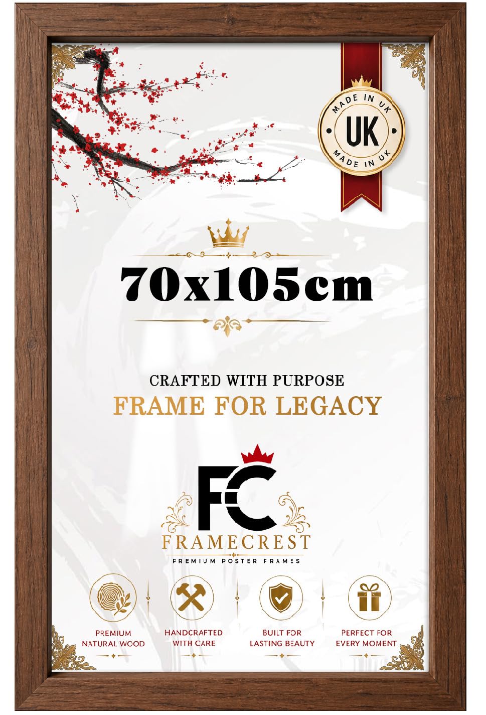 FRAMECREST Extra Large Size 70x105cm Premium Picture Frame | Horizontal Vertical MDF Wood Frame for Gallery Art Home Decor | Christmas/Gift/Anniversary/Birthday-[Walnut]