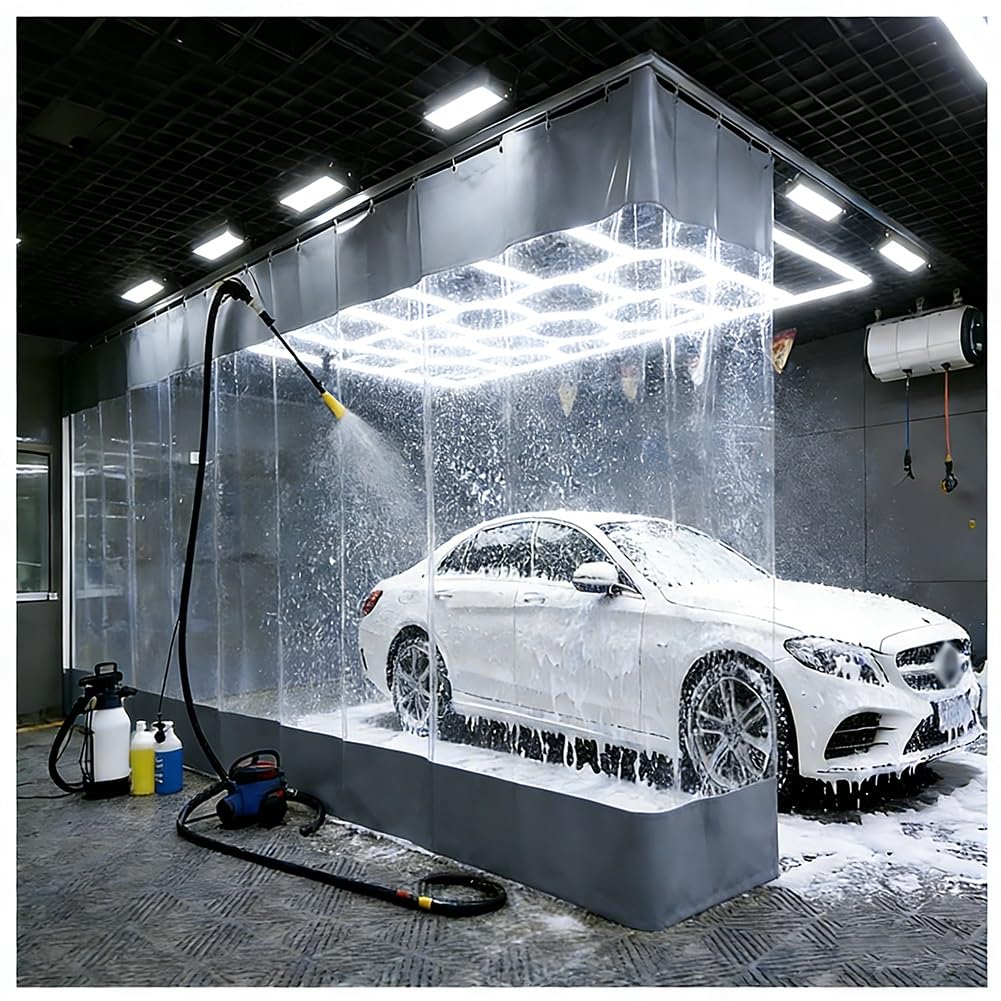 GJMSSMY Garage Divider Curtains for Work Areas, PVC Spliced Tarpaulin with Anti-Rust Eyelets, Industrial Wash Bay Curtains, Panel Partition Space Quickly for Porch Wash Car Depot(Gray,3x2m/9.8x6.6ft