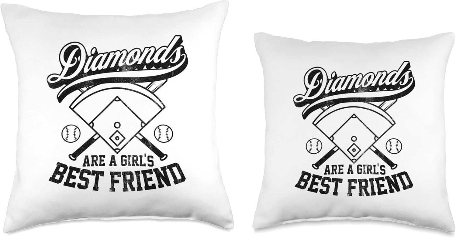 Diamonds Are A GIrl's Best Friend Vintage Baseball Fan Throw Pillow