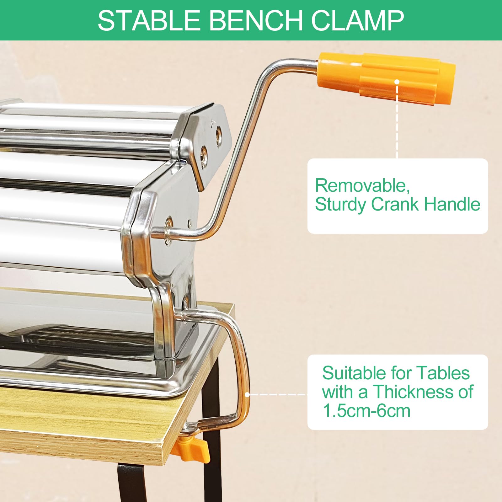 Maquina Para Hacer Pasta, Máquina de Pasta con 6 Grosor Ajustable, Máquina Manual de Pasta Acero Inoxidable, Máquina de Fideos Manual, Maquina para Pasta Fresca, para Espagueti, Lasaña