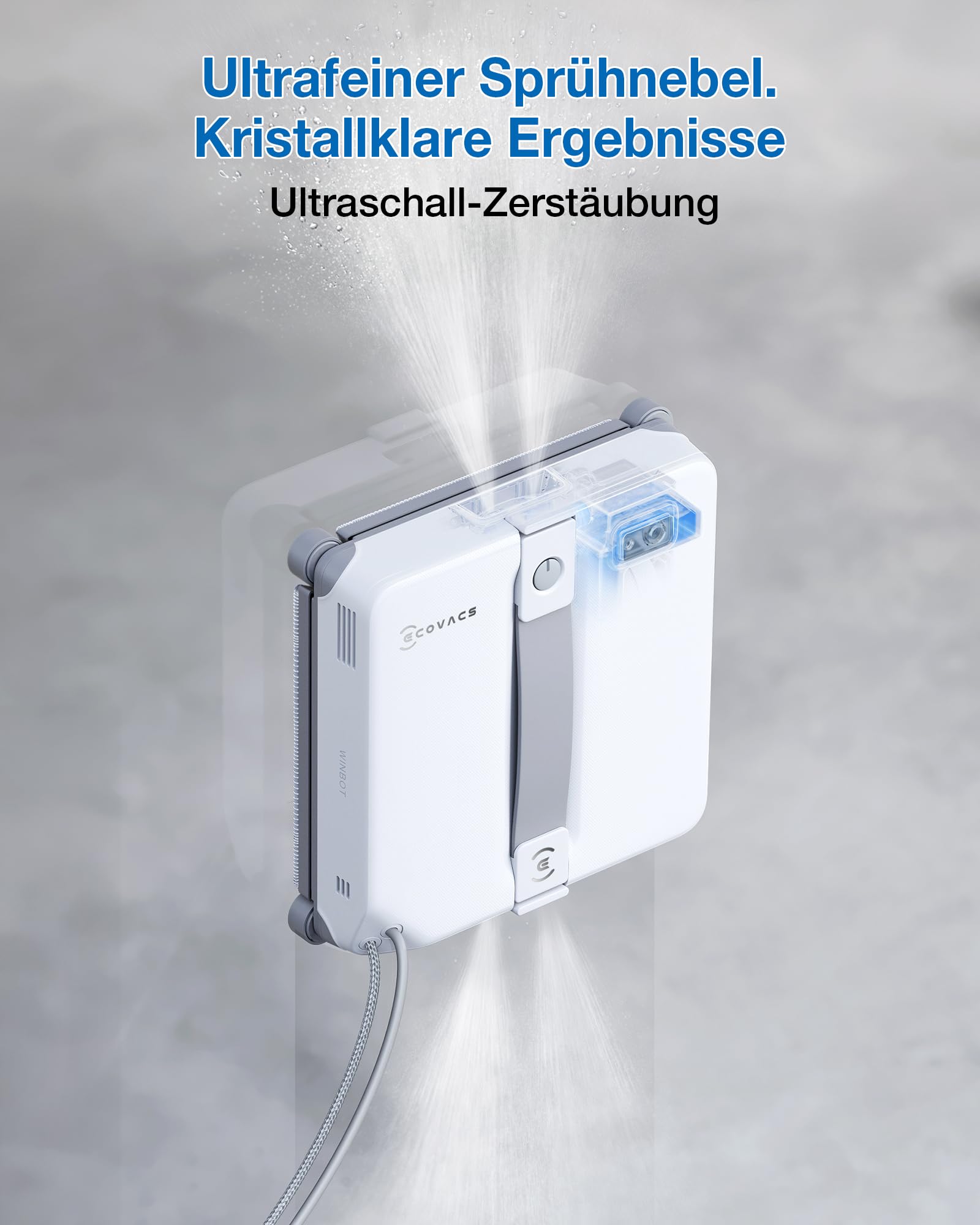 ECOVACS WINBOT Mini 2 Fensterputzroboter mit Eckbürsten & Ultraschallzerstäubung, Ultraschlank & Leicht für Schmale Fenster, Smarte Navigation, 6 App-Modi, 10-Stufiges Sicherheitssystem