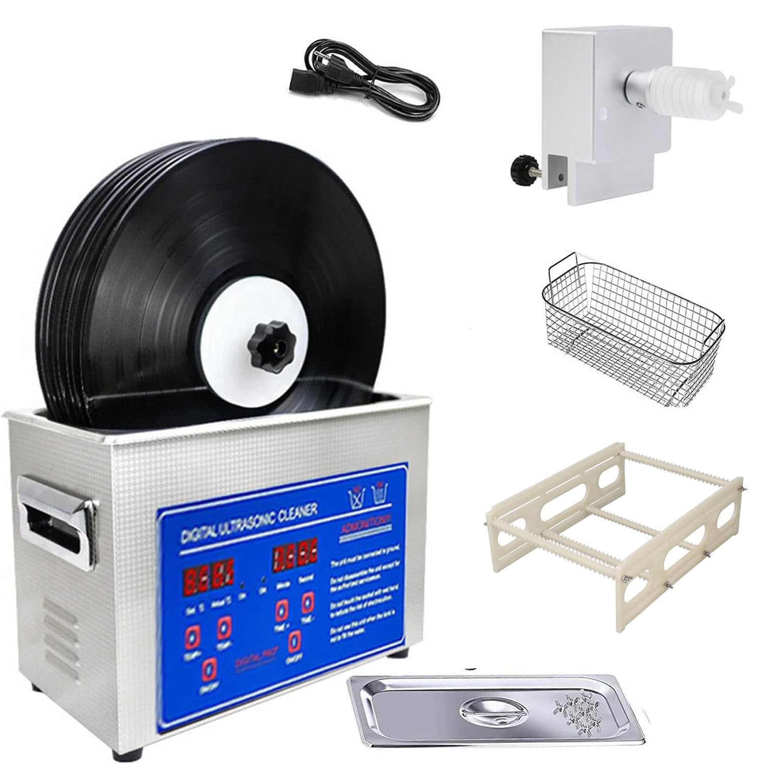 Ultrasonic Vinyl Record Cleaner 6.5L 40kHz Vinyl Ultrasonic Cleaning Machine Knob Control Record Ultrasonic Cleaner 4 Records Vinyl Sound Wave Cleaner Stainless Steel Tank w/Mechanical Heater & Timer
