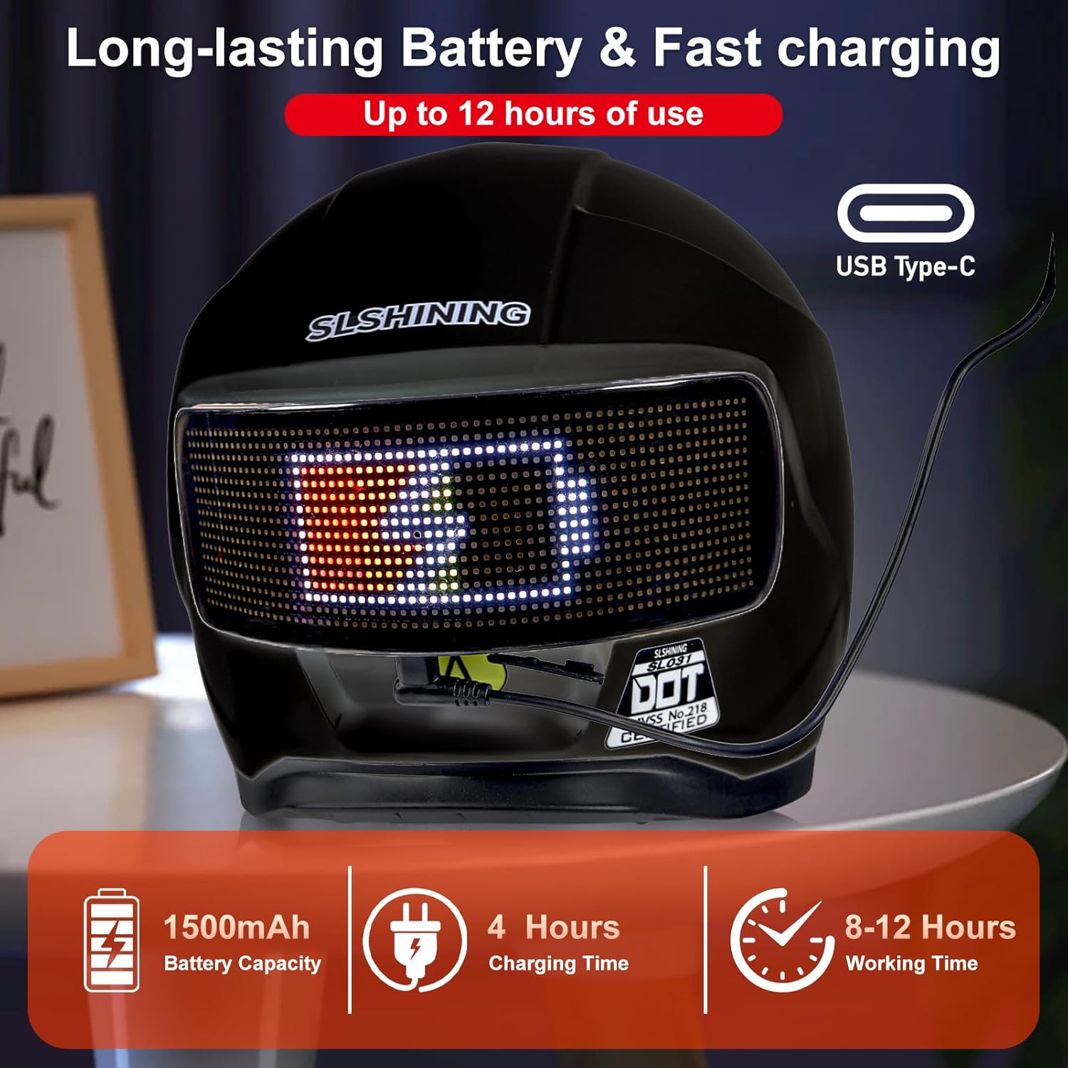 Motorcycle Helmet - DOT Approved Full Face Helmet (Smart App Control), Compact Motorcycle Helmet