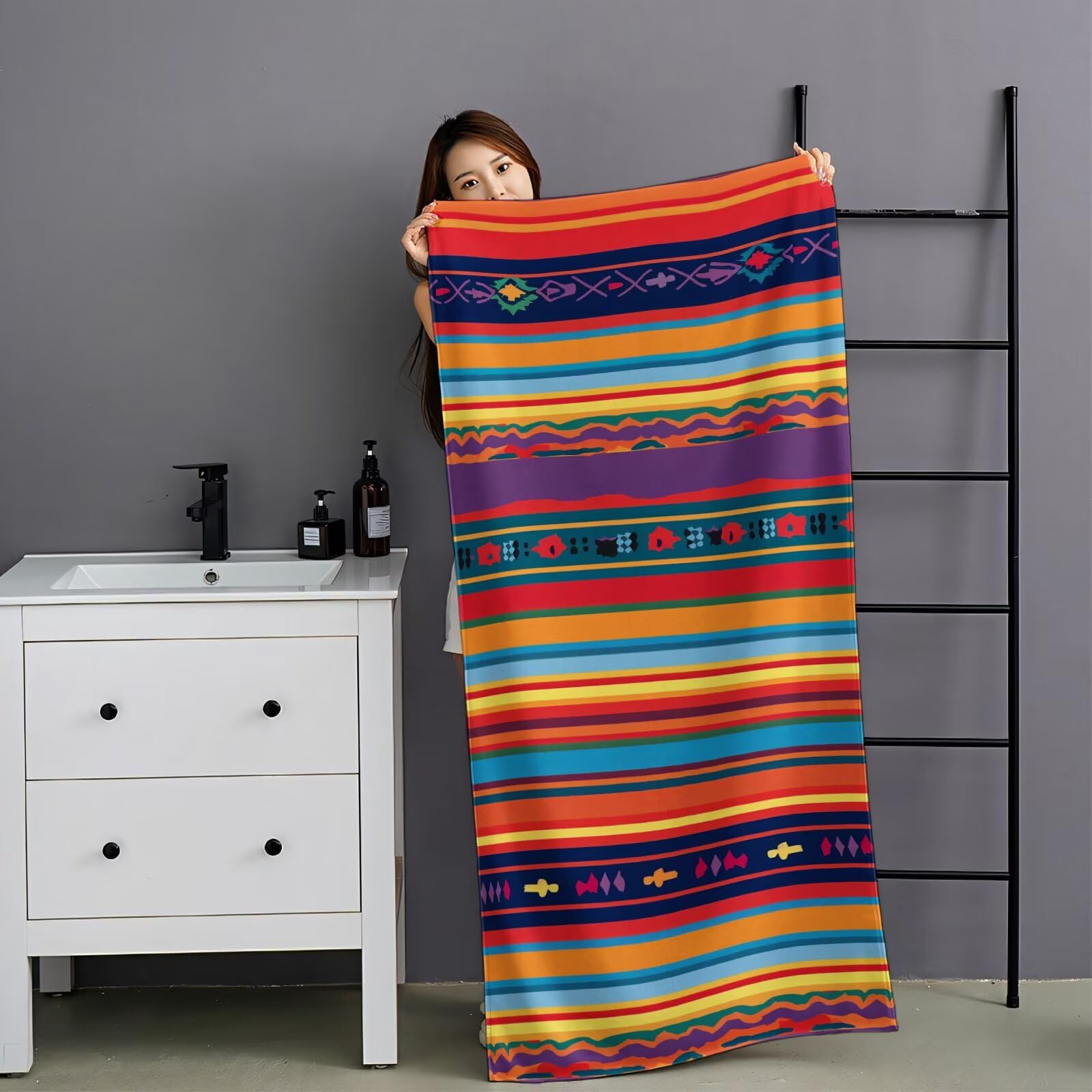 2-pak bardzo dużych 100 x 220 cm kolorowy szybkoschnący ręcznik z mikrofibry bez piasku i plażowy, lekki podróżny, kompaktowy ręcznik kempingowy z torbą do przechowywania, chłonny dla kobiet, mężczyzn
