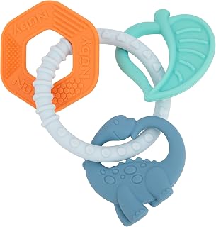 Nuby Chewy Charms Dino Teething Ring - Soft Silicone Baby Teether Toy, Multi-Texture Relief for Sore Gums, 3+ Months