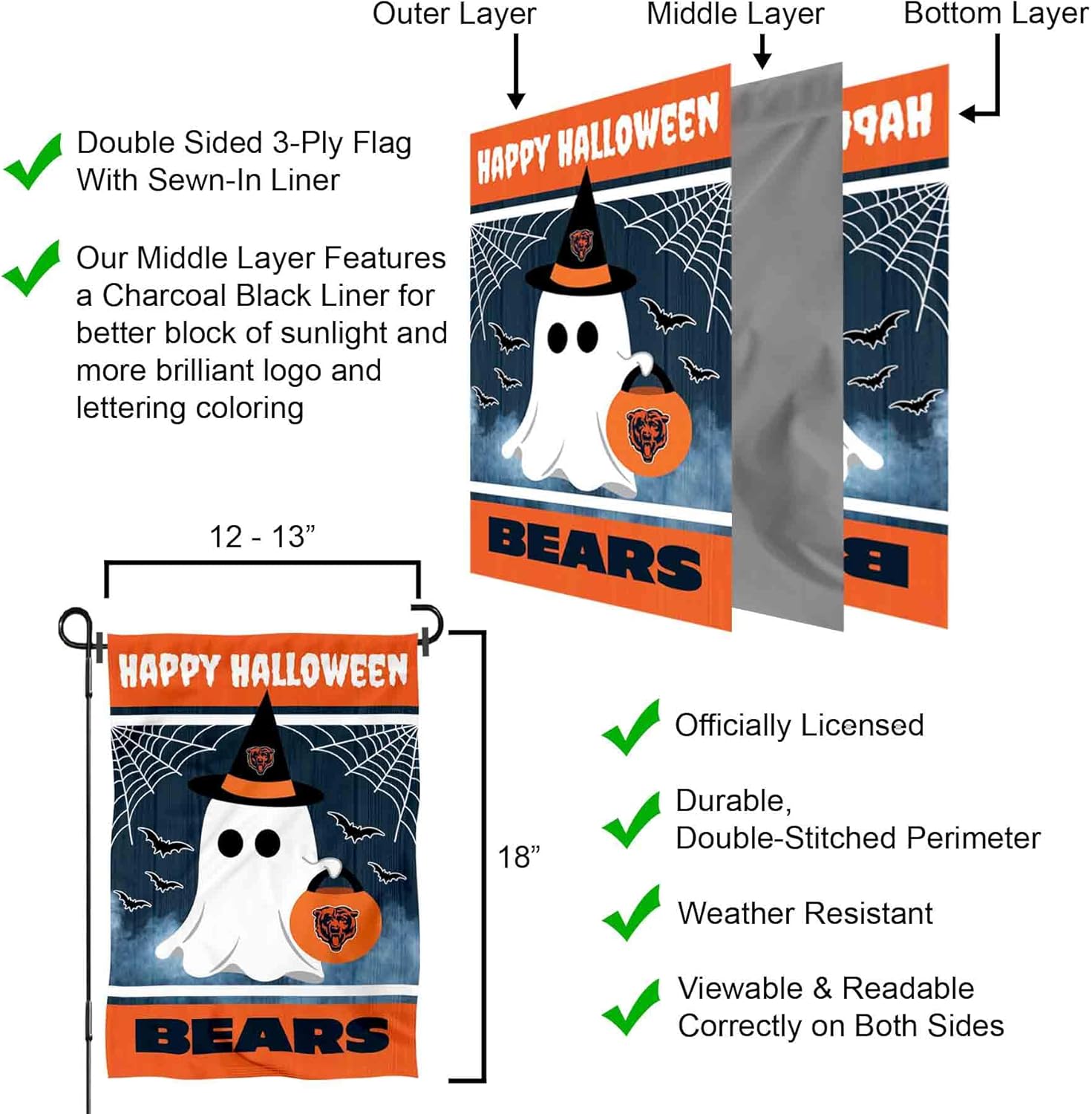 Chicago Bears Happy Halloween Garden Flag Double Sided Banner - Image 6
