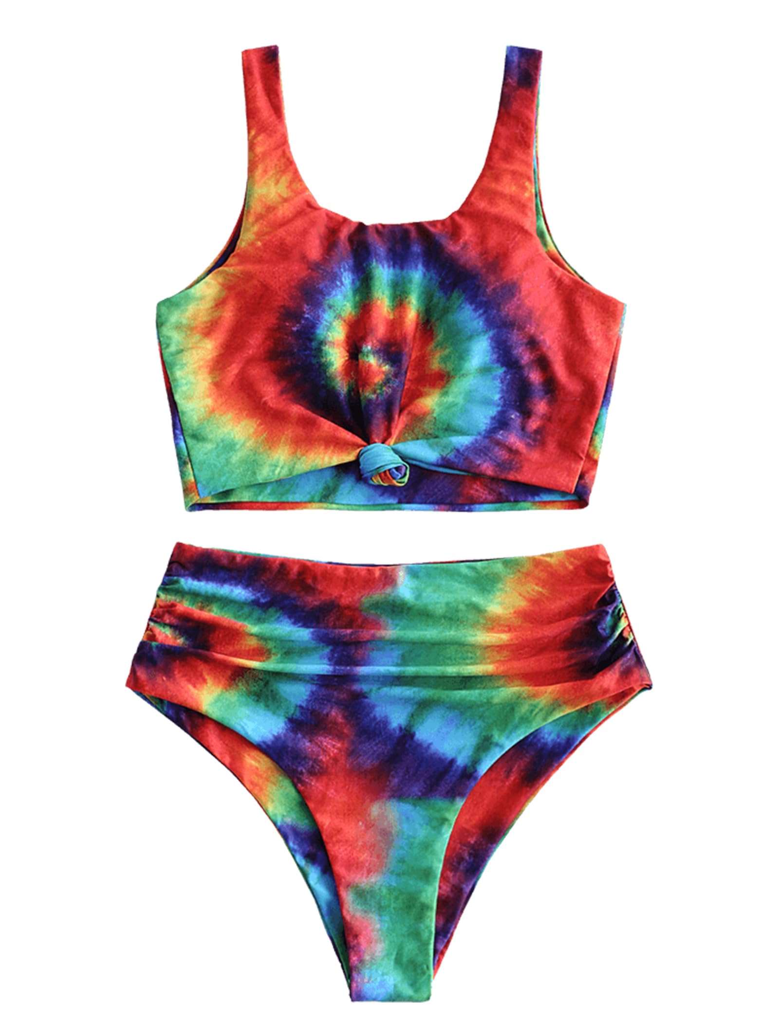 ZAFUL Women's High Waisted Tankini Swimsuit Scoop Neck Ruched Bikini Set Sporty 2 Piece Bathing Suit
