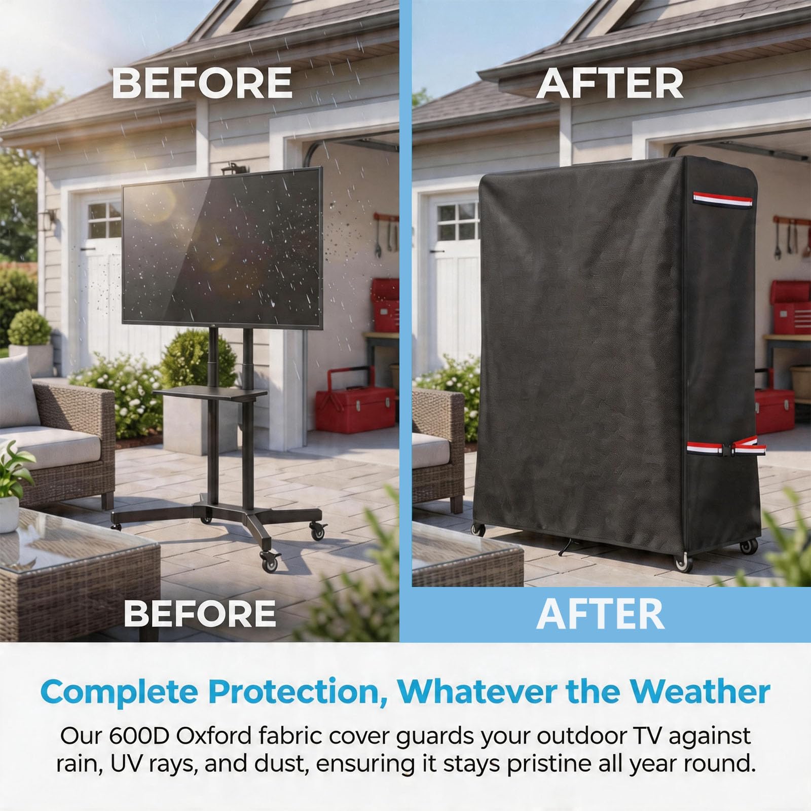 Funda impermeable para carrito de TV de 149,9 cm, resistente, Heavy Duty 600D, con cremallera, para TV de 60 a 65 pulgadas (152-165 cm), fundas protectoras para soporte de TV portátil con ruedas