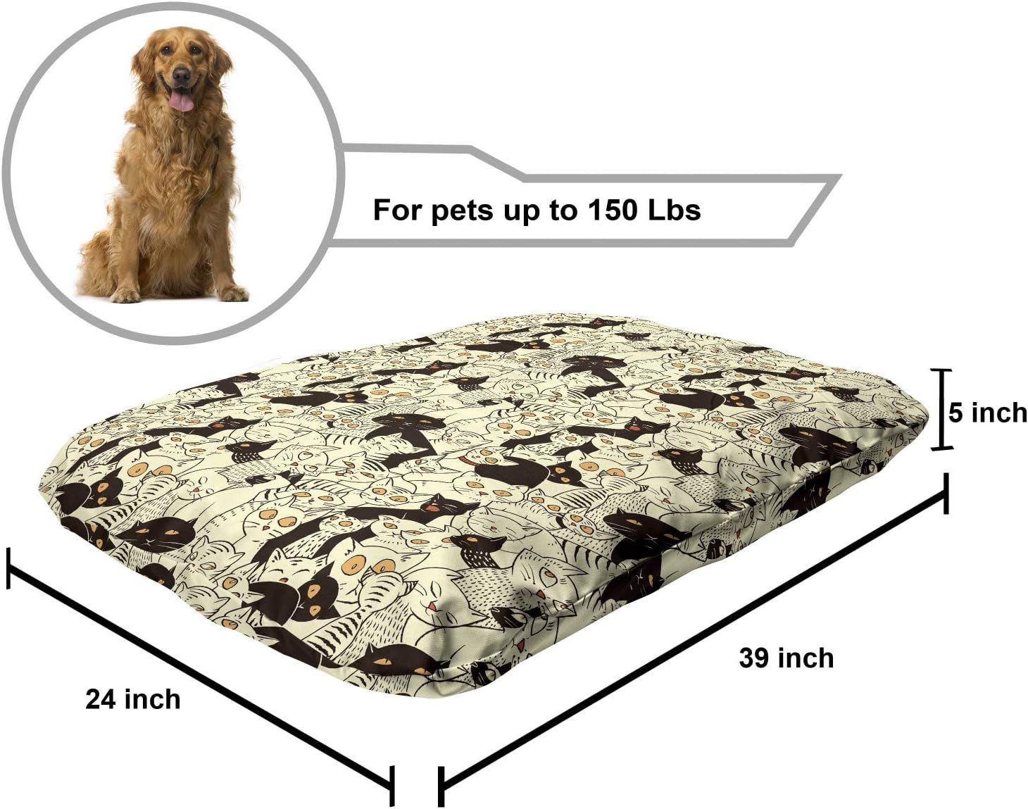 review Lunarable Cat Pet Bed, Modern Big Eyed Funk Style Kitties with Retro Influences Animal Graphic, Chew Resistant Pad for Dogs and Cats Cushion with Removable Cover, 24