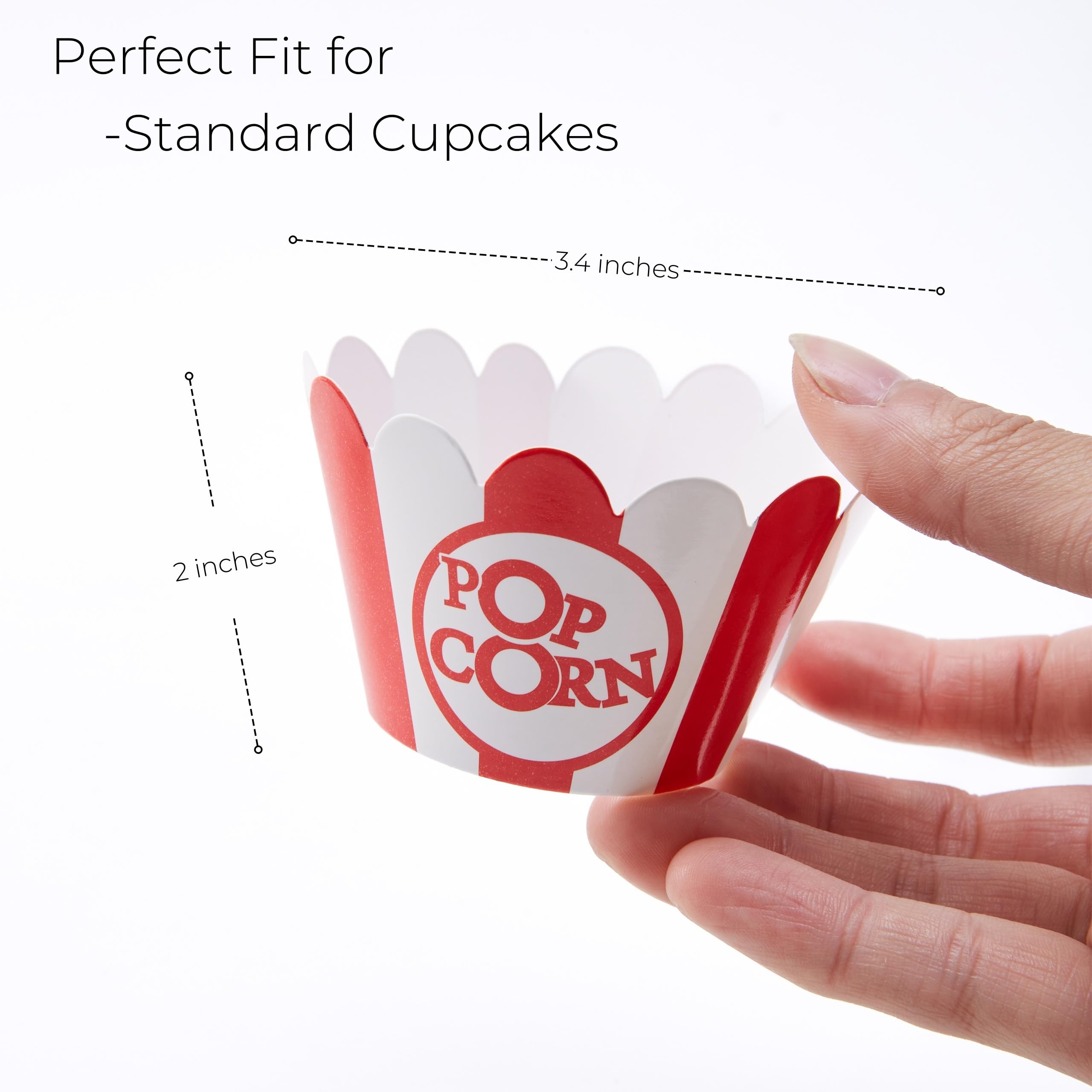 50 Pcs Popcorn Cupcake Wrappers & Popcorn Cupcake Liners + 200 Movie Tickets – Red and White Striped Baking Cups for Movie Night, Carnival, and Circus Party – Fun Party Decoration & Dessert Supplies