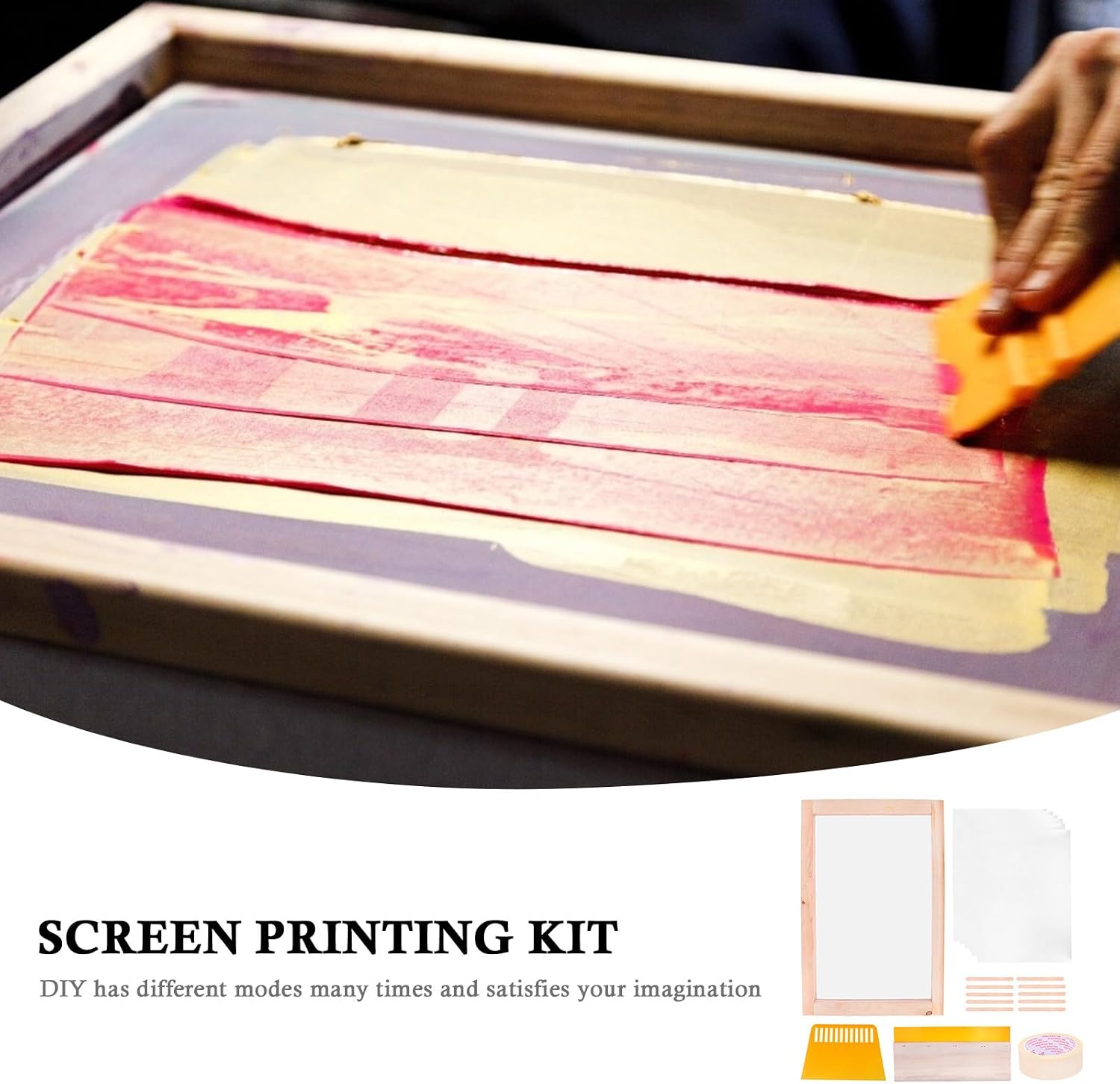 CORHAD Screen Printing Starter Kit with Transparency Inkjet Film and Squeegee Tools for Beginners, Includes Masking Tape and Wooden Sticks for DIY Crafts and Textile Printing