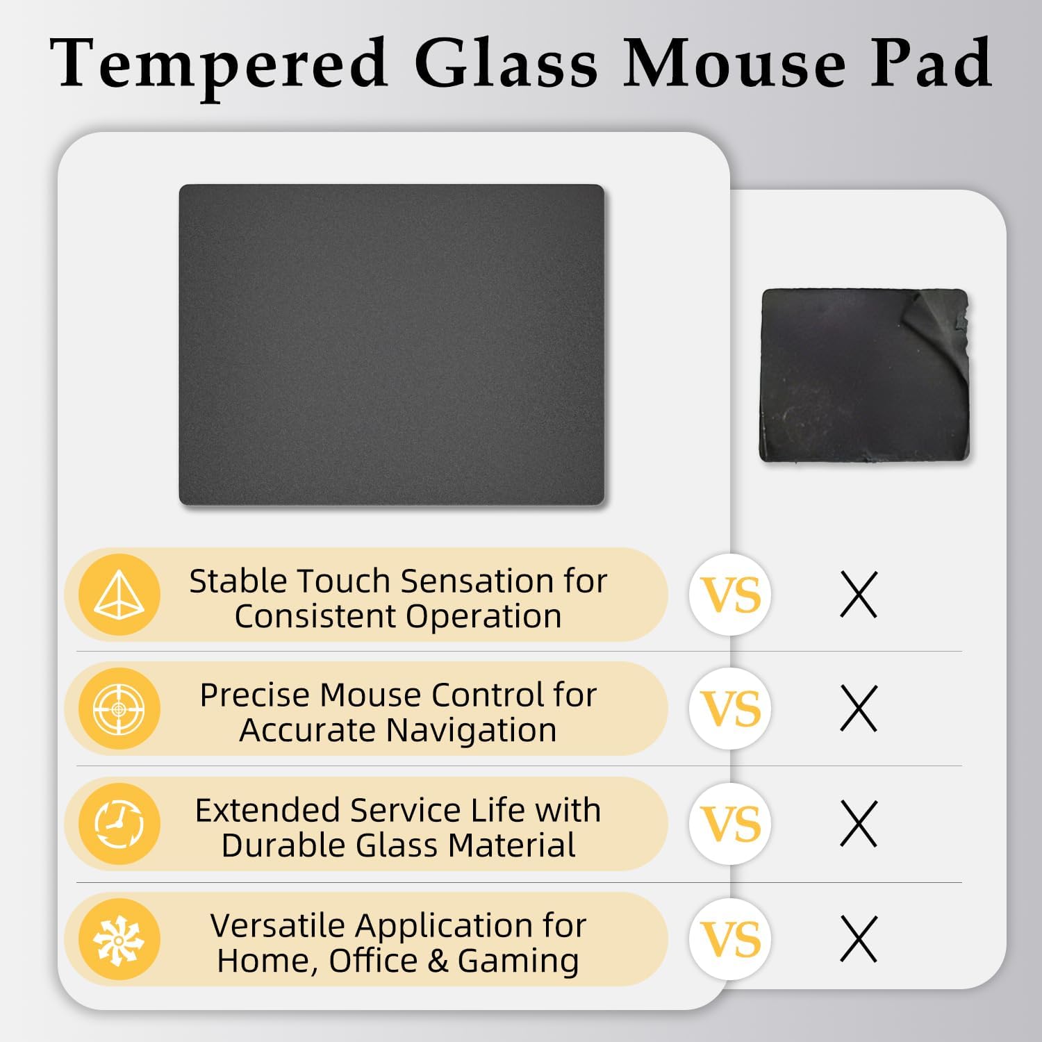 Glass Gaming Mousepad, Tempered Glass Hard Mouse Pad,Smooth Surface,Precise Control,Suitable for Esports Games and Office Use,15.7x17.7In,Black