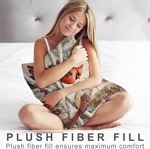 Miniatura 3 de Fundas de almohada vintage con diseño de pájaros rojos en acuarela de 12 x 20 pulgadas, para invierno, Navidad, pájaro cardenal, bayas rojas, fundas