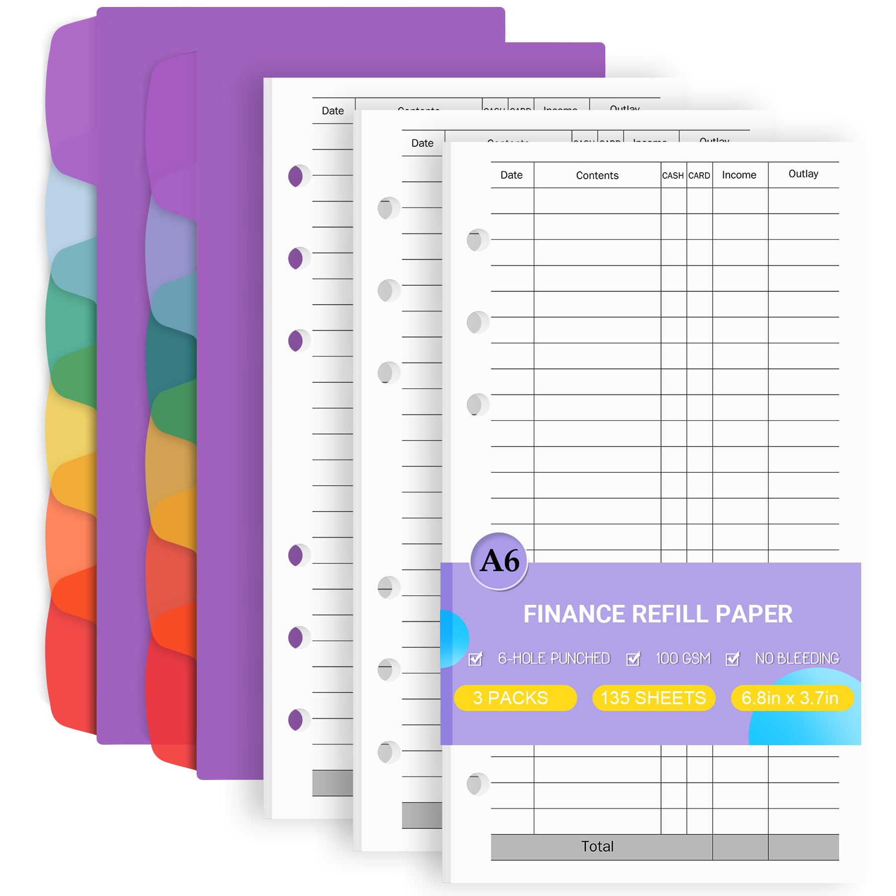 Antner A6 Finance Refill Paper 6-Hole Planner Inserts for A6 6-Ring Refillable Budget Binder, 135 Sheets Finance Records Loose Leaf Filler Paper with Binder Dividers for Budget Planning Accounting-image-20